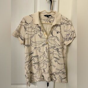 Ralph Lauren Cream Short-Sleeve Polo with Rope Print. Size L